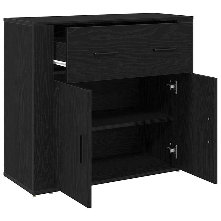 Sideboard med skuffe Sort eg 80 x 33 x 70 cm Konstrueret træ