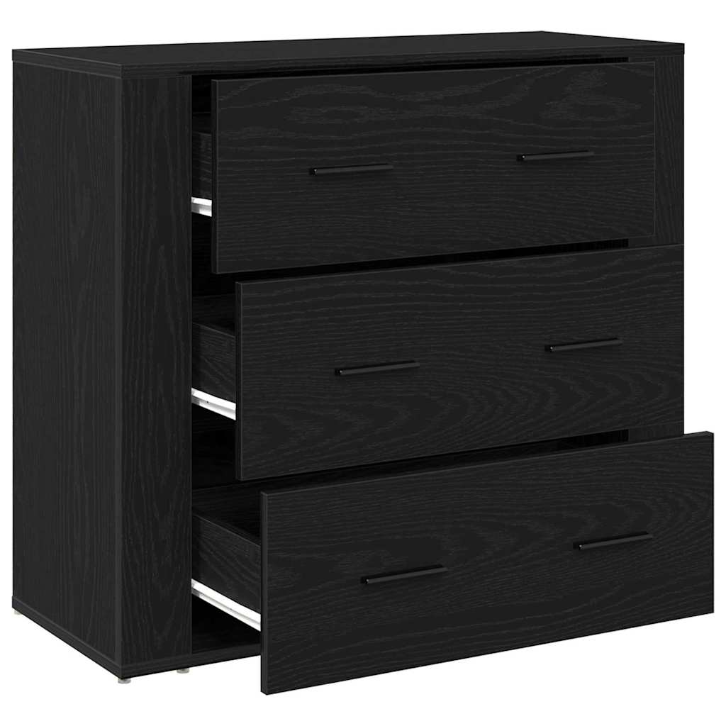 Sideboard med skuffe Sort eg 80 x 33 x 70 cm Konstrueret træ