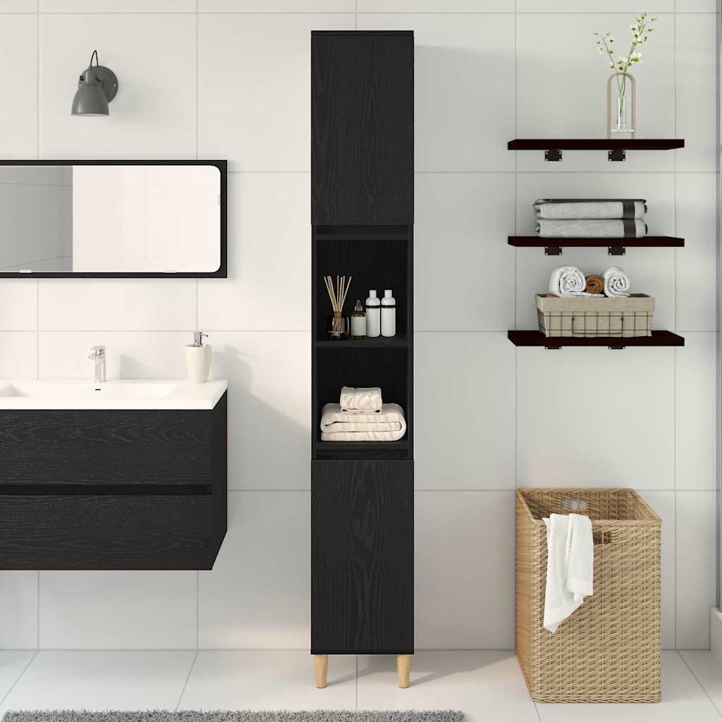 Badeværelsesskab Sort eg 30 x 30 x 190 cm Konstrueret træ