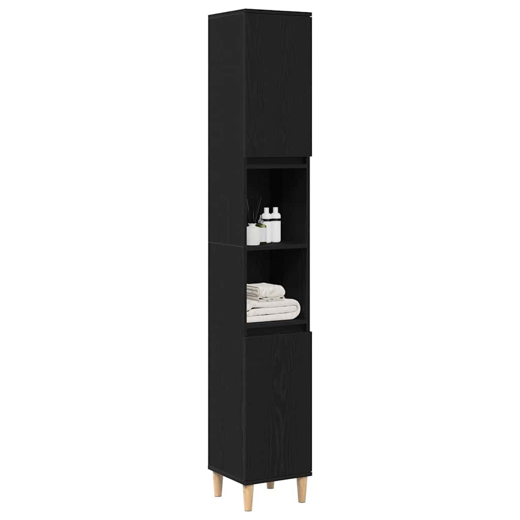 Badeværelsesskab Sort eg 30 x 30 x 190 cm Konstrueret træ