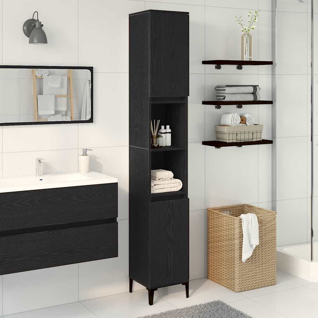 Badeværelsesskab Sort eg 30 x 30 x 190 cm Konstrueret træ