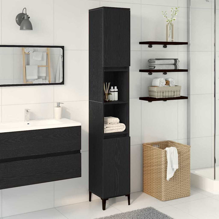 Badeværelsesskab Sort eg 30 x 30 x 190 cm Konstrueret træ