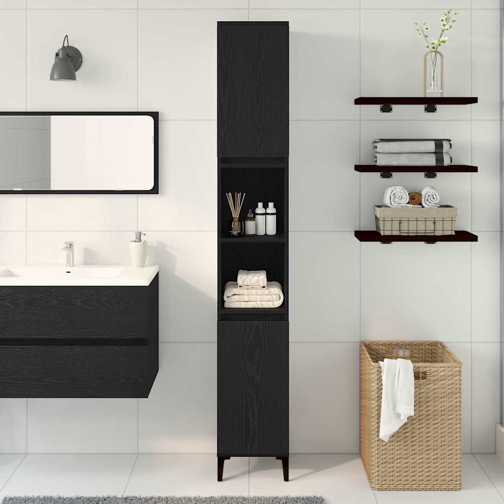 Badeværelsesskab Sort eg 30 x 30 x 190 cm Konstrueret træ