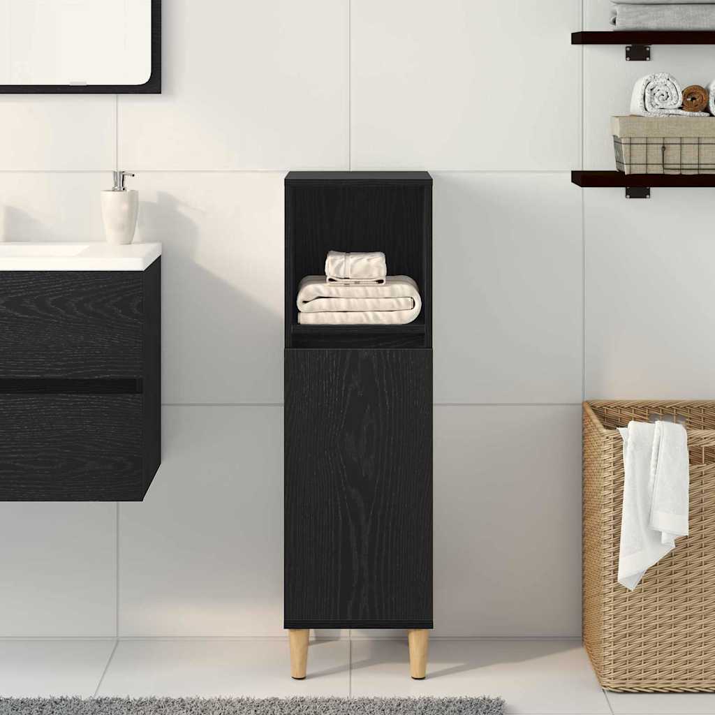 Badeværelsesskab Sort eg 30 x 30 x 100 cm Konstrueret træ