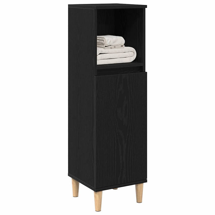 Badeværelsesskab Sort eg 30 x 30 x 100 cm Konstrueret træ