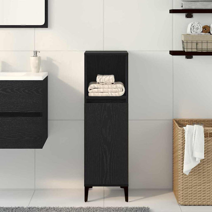 Badeværelsesskab Sort eg 30 x 30 x 100 cm Konstrueret træ