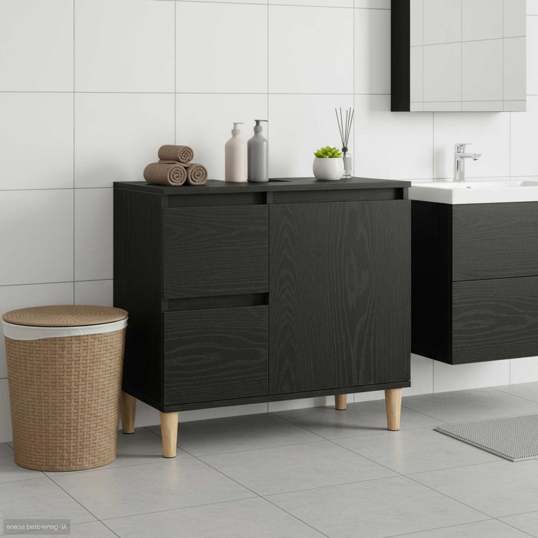 Badeværelsesskab Sort eg 65 x 33 x 60 cm Konstrueret træ