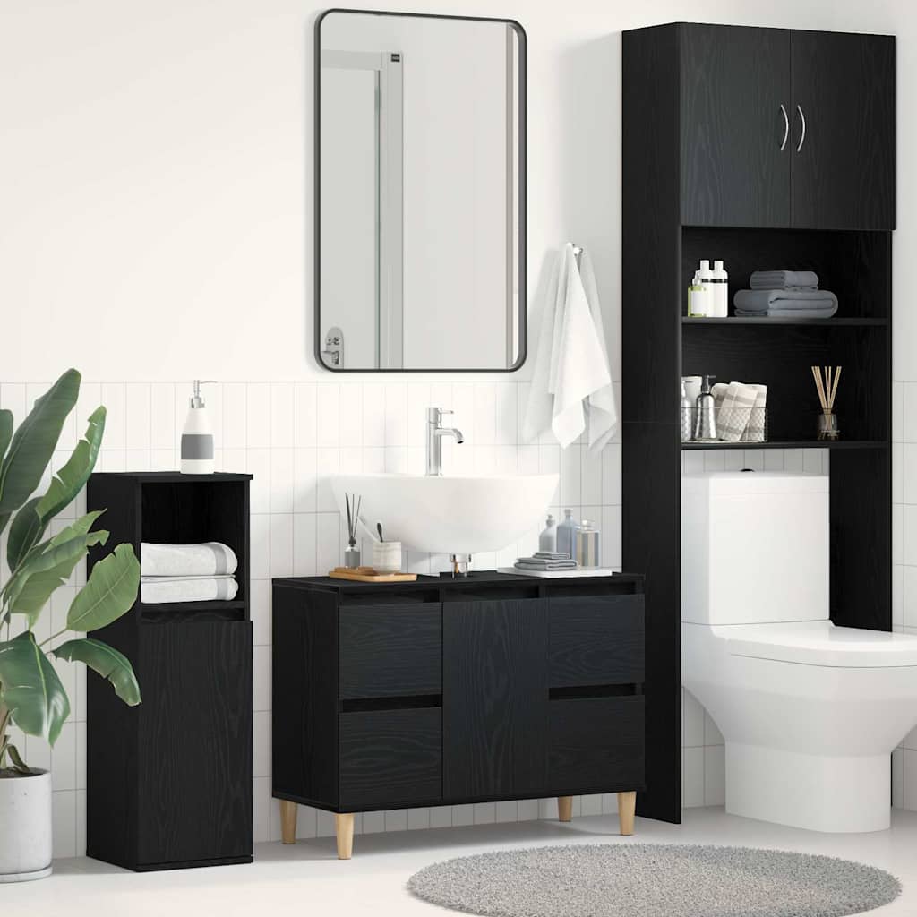 Badeværelsesskabsunder Sort eg 80 x 33 x 60 cm Konstrueret træ