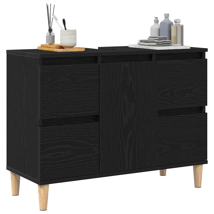 Badeværelsesskabsunder Sort eg 80 x 33 x 60 cm Konstrueret træ