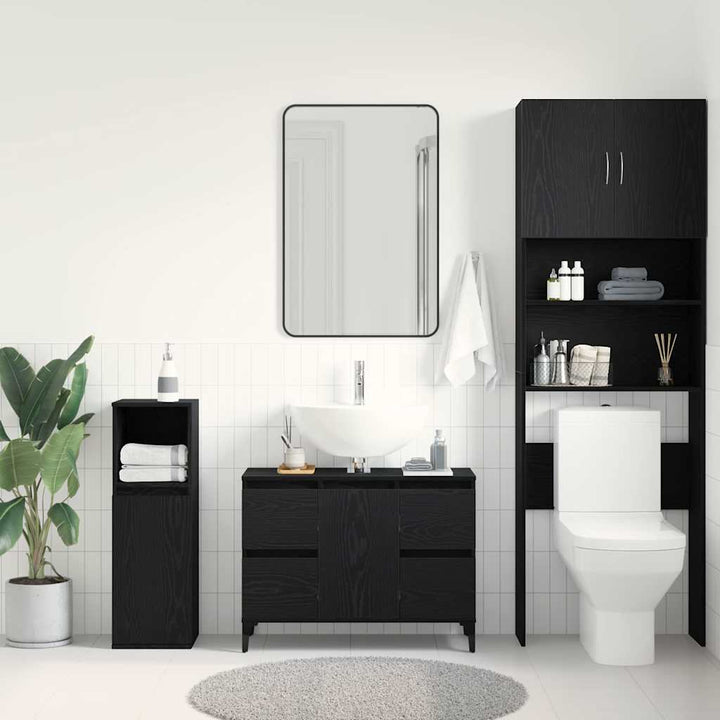 Badeværelsesskabsunder Sort eg 80 x 33 x 60 cm Konstrueret træ