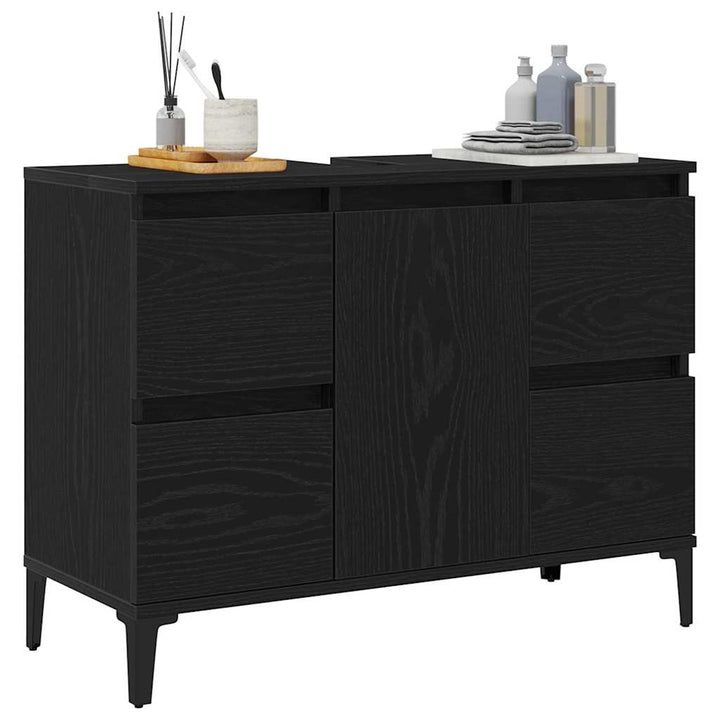 Badeværelsesskabsunder Sort eg 80 x 33 x 60 cm Konstrueret træ