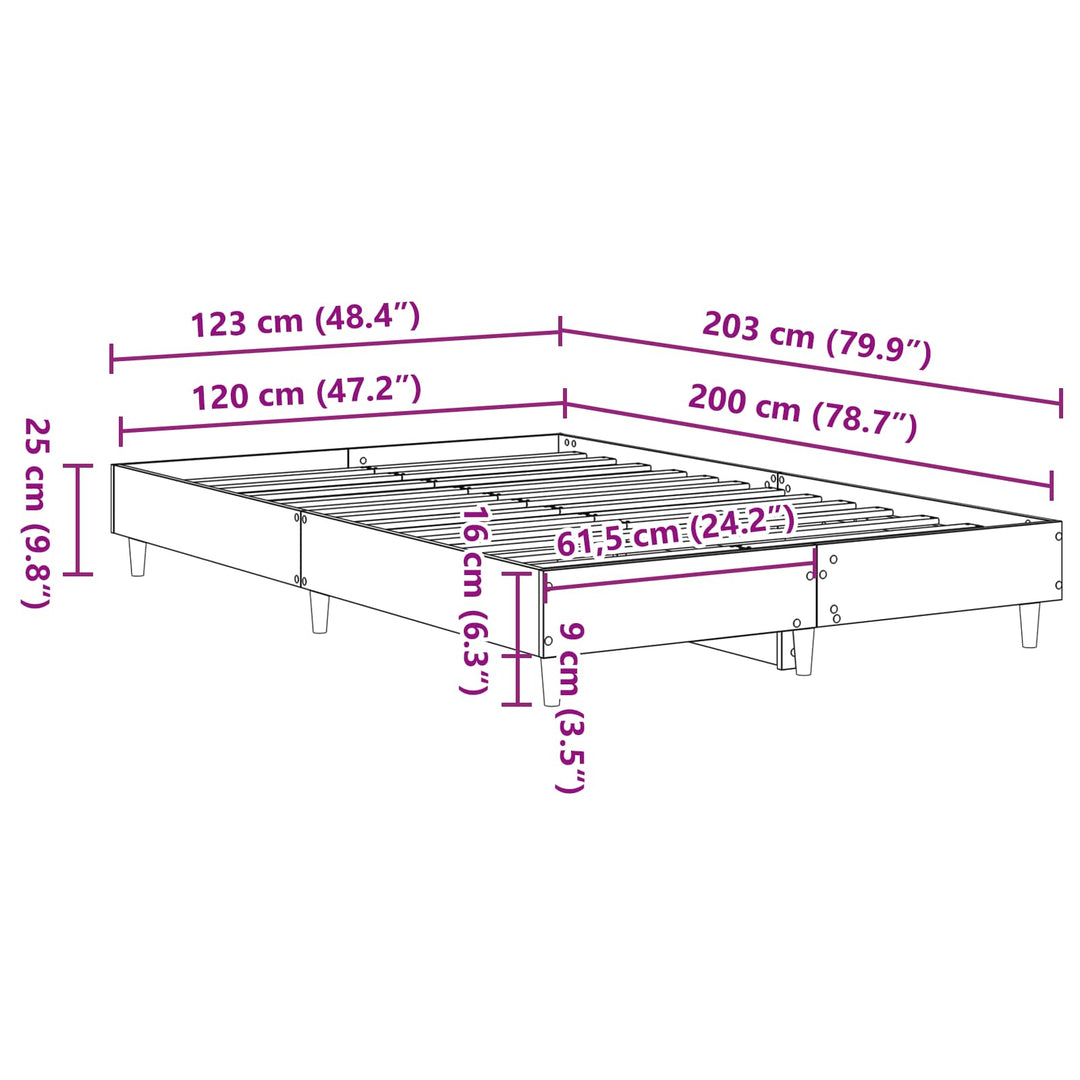Sengestel Sort eg 203 x 123 x 25 cm Konstrueret træ