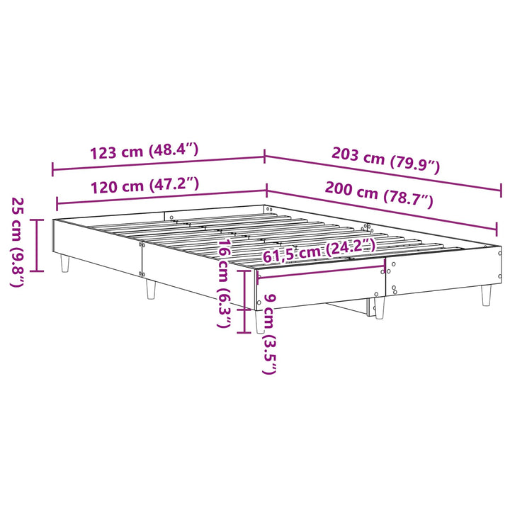 Sengestel Sort eg 203 x 123 x 25 cm Konstrueret træ