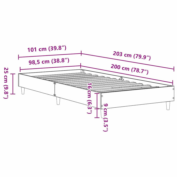 Sengestel Sort eg 203 x 101 x 25 cm Konstrueret træ