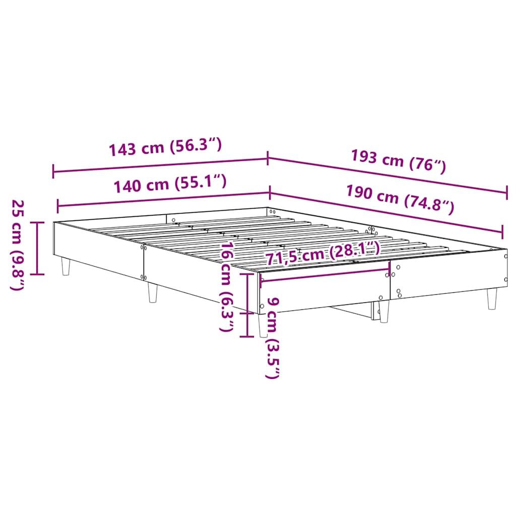 Sengestel Sort eg 193 x 143 x 25 cm Konstrueret træ