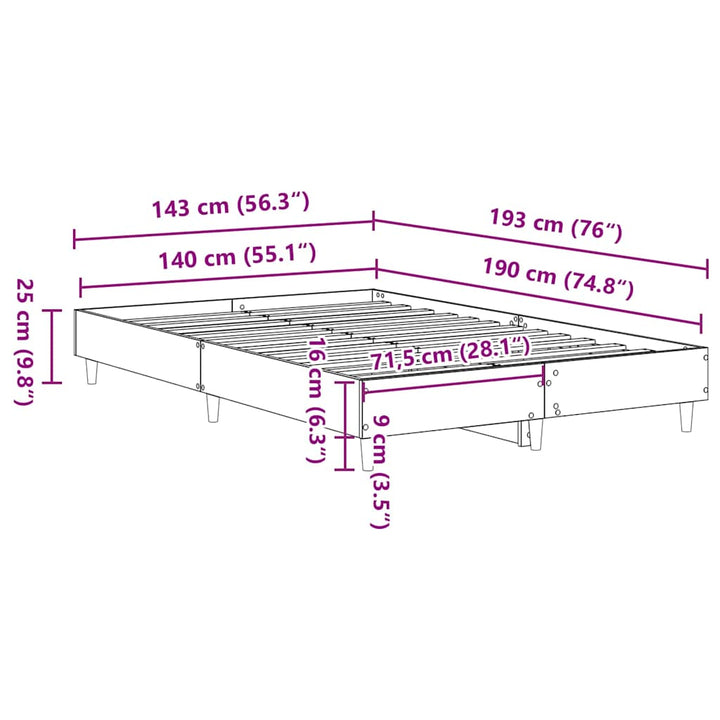Sengestel Sort eg 193 x 143 x 25 cm Konstrueret træ