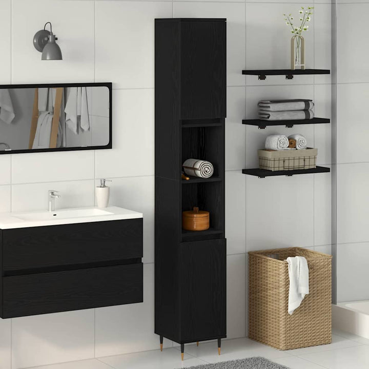 Badeværelsesskab Sort eg 30 x 30 x 190 cm Konstrueret træ