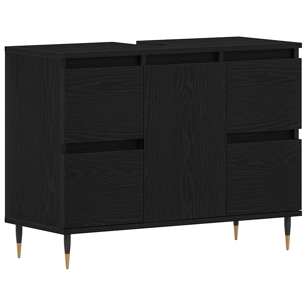 Badeværelsesskabsunder Sort eg 80 x 33 x 60 cm Konstrueret træ
