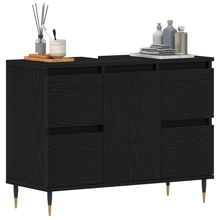 Badeværelsesskabsunder Sort eg 80 x 33 x 60 cm Konstrueret træ