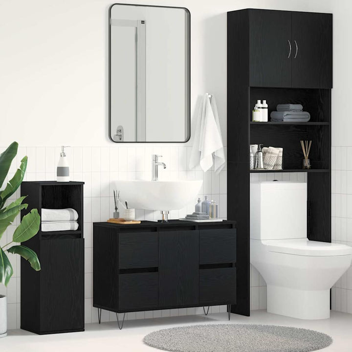 Badeværelsesskabsunder Sort eg 80 x 33 x 60 cm Konstrueret træ