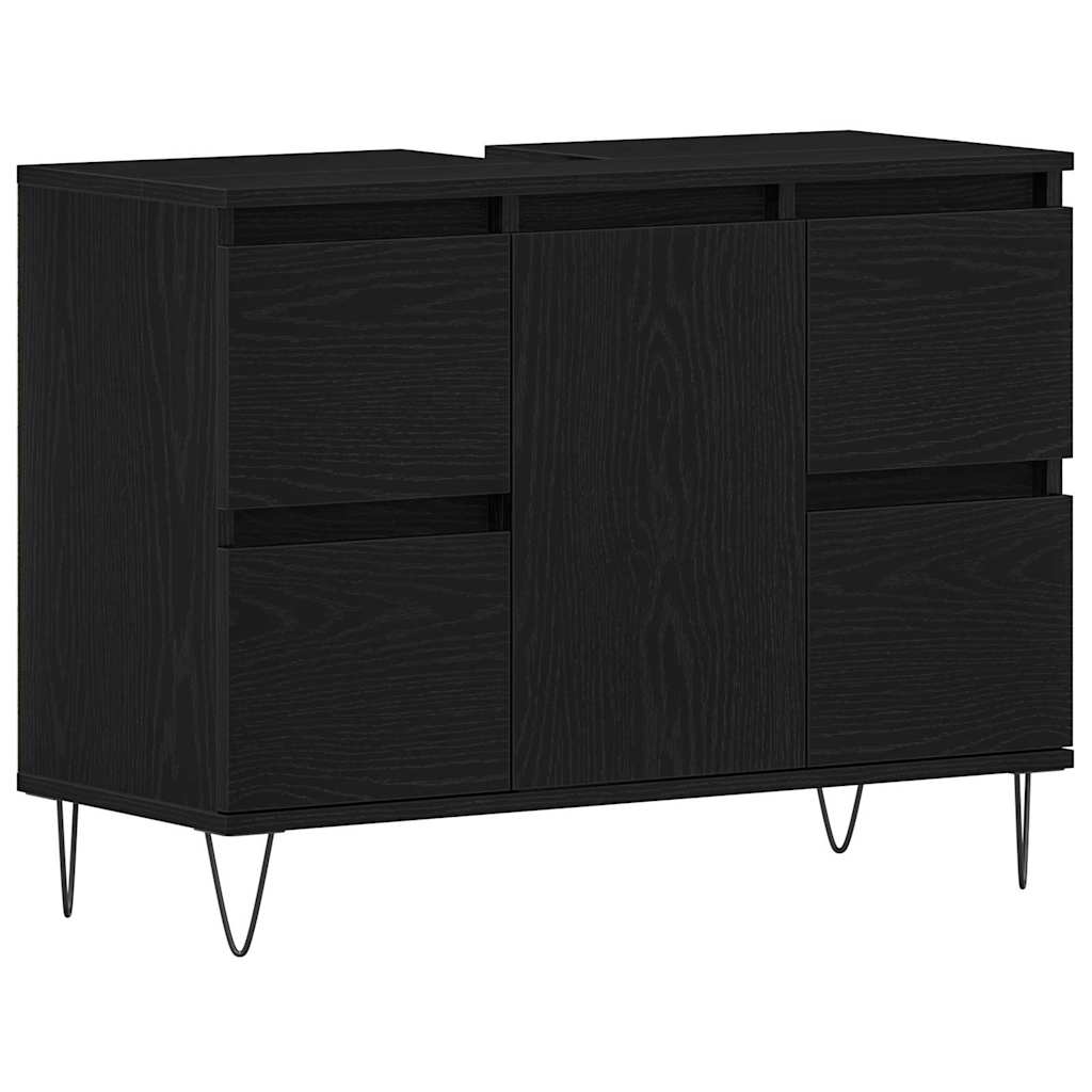 Badeværelsesskabsunder Sort eg 80 x 33 x 60 cm Konstrueret træ