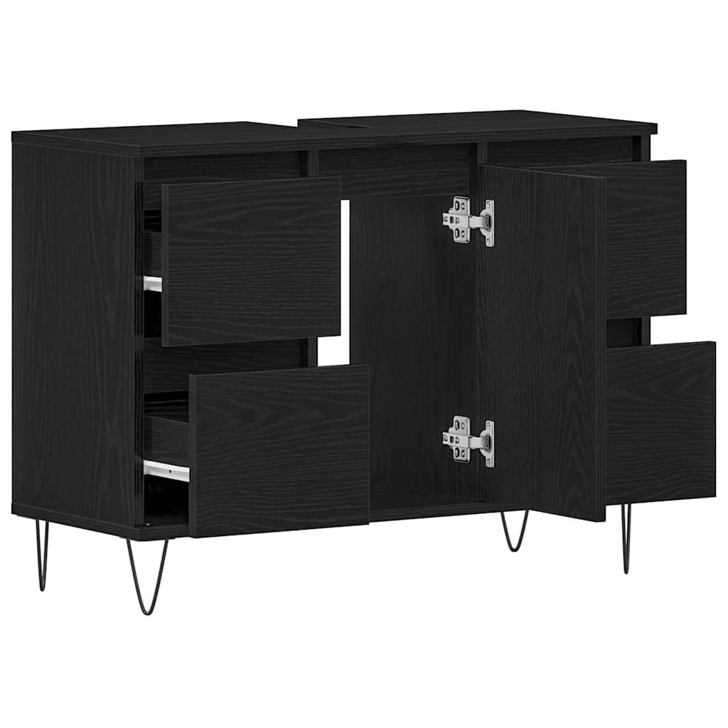 Badeværelsesskabsunder Sort eg 80 x 33 x 60 cm Konstrueret træ