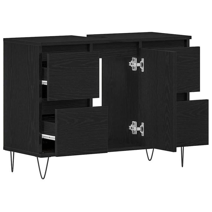 Badeværelsesskabsunder Sort eg 80 x 33 x 60 cm Konstrueret træ