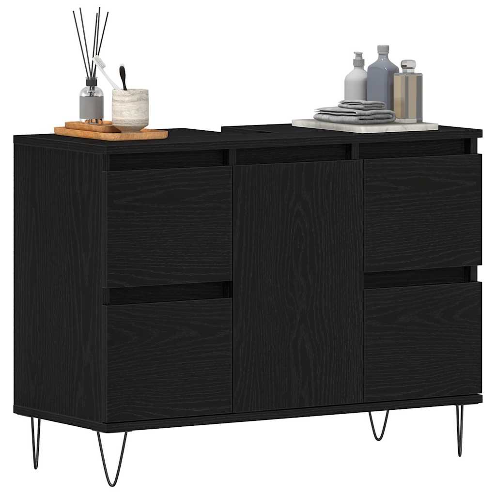 Badeværelsesskabsunder Sort eg 80 x 33 x 60 cm Konstrueret træ