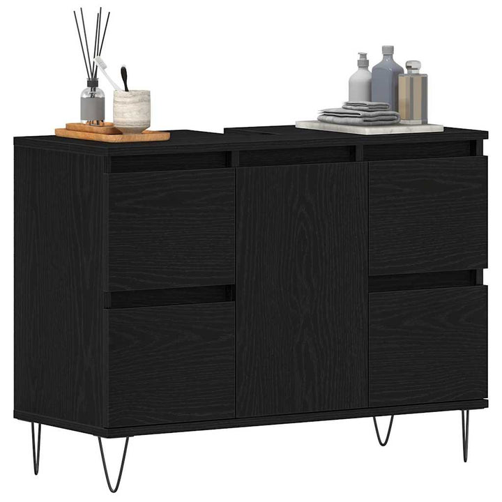 Badeværelsesskabsunder Sort eg 80 x 33 x 60 cm Konstrueret træ
