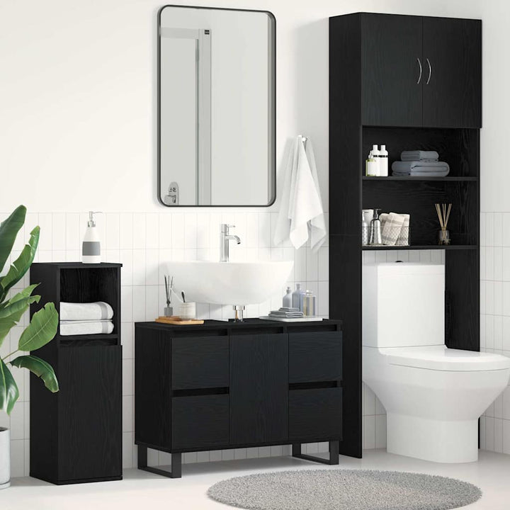 Badeværelsesskab Sort eg 80 x 33 x 60 cm Konstrueret træ