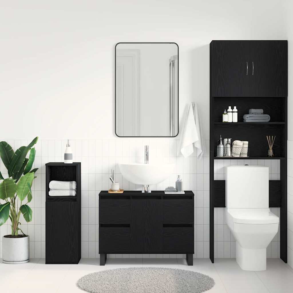 Badeværelsesskab Sort eg 80 x 33 x 60 cm Konstrueret træ