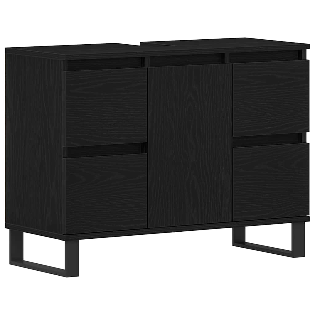 Badeværelsesskab Sort eg 80 x 33 x 60 cm Konstrueret træ