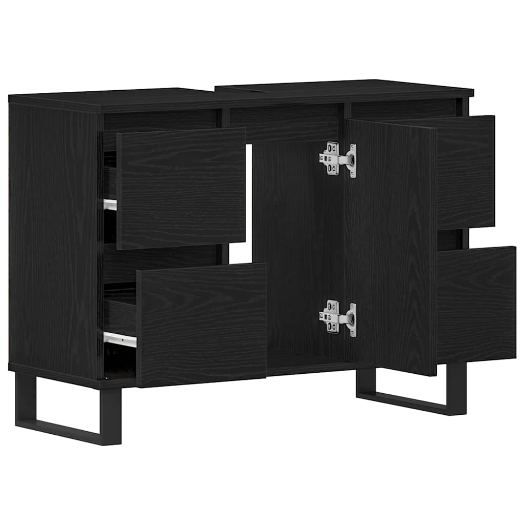 Badeværelsesskab Sort eg 80 x 33 x 60 cm Konstrueret træ