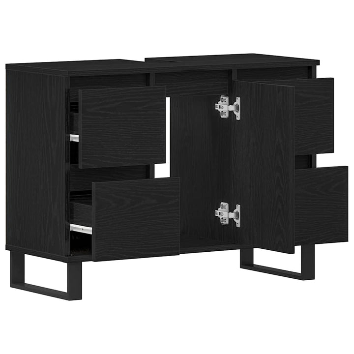 Badeværelsesskab Sort eg 80 x 33 x 60 cm Konstrueret træ