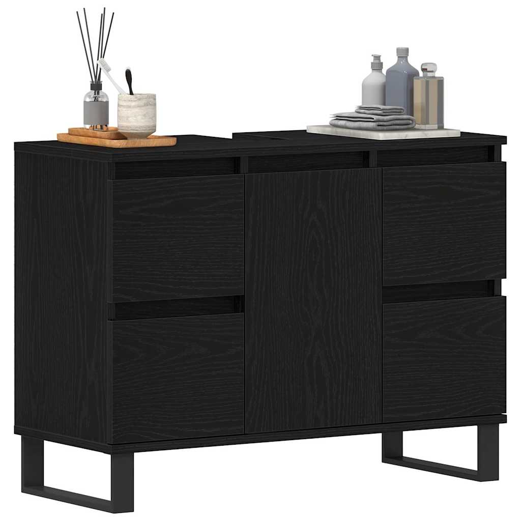 Badeværelsesskab Sort eg 80 x 33 x 60 cm Konstrueret træ
