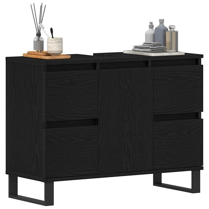 Badeværelsesskab Sort eg 80 x 33 x 60 cm Konstrueret træ