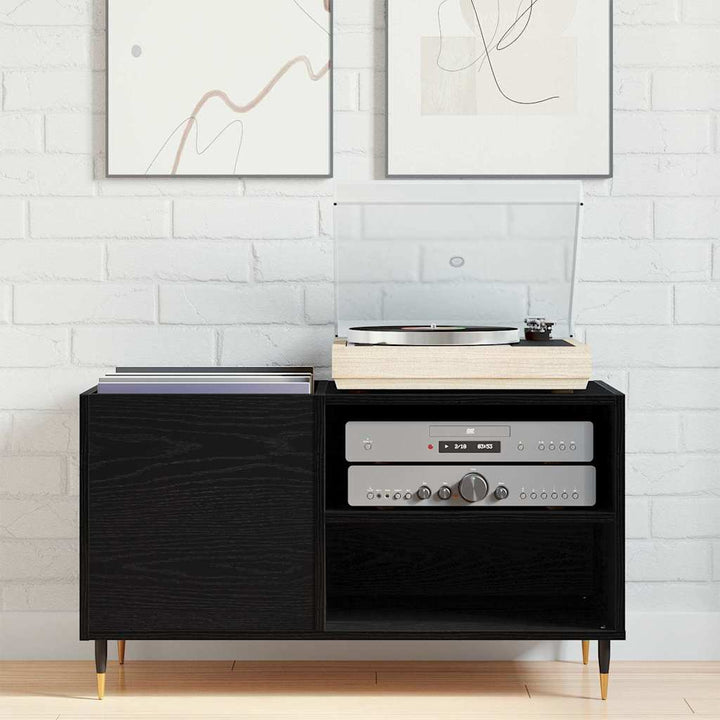 Pladeskab med hylde Sort eg 85 x 38 x 48 cm Konstrueret træ
