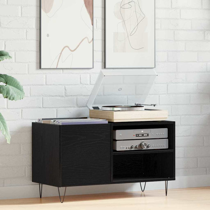 Pladeskab med hylde Sort eg 85 x 38 x 48 cm Konstrueret træ