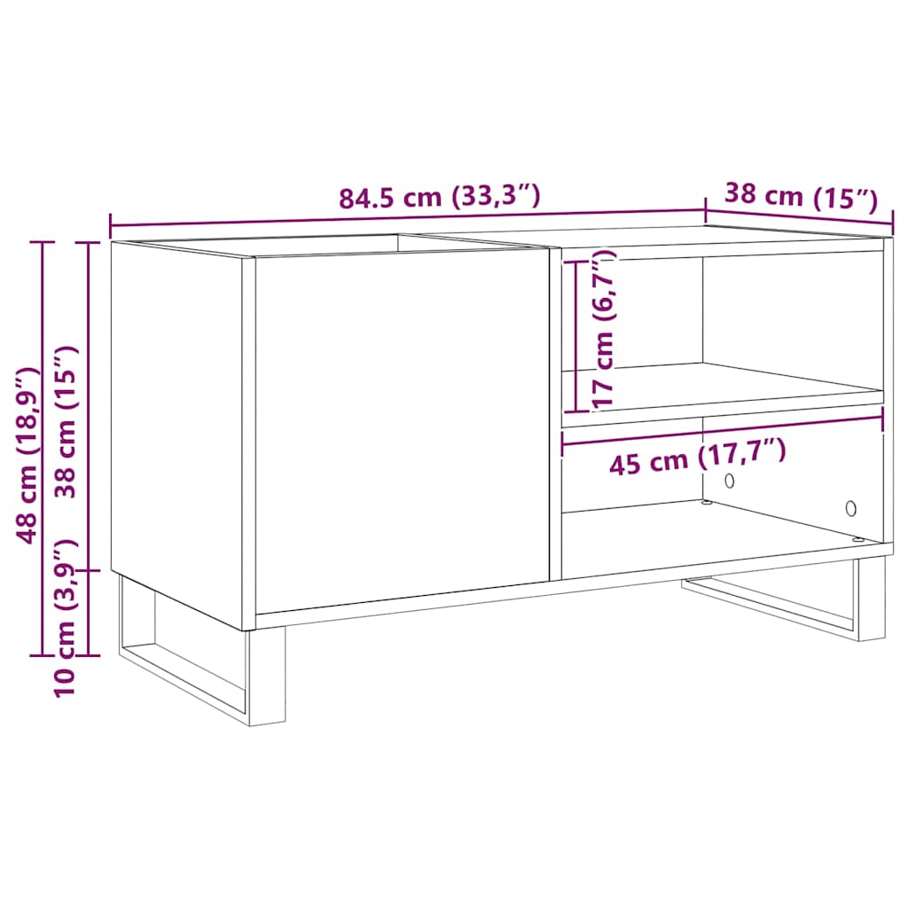 Pladeskab med hylde Sort eg 85 x 38 x 48 cm Konstrueret træ