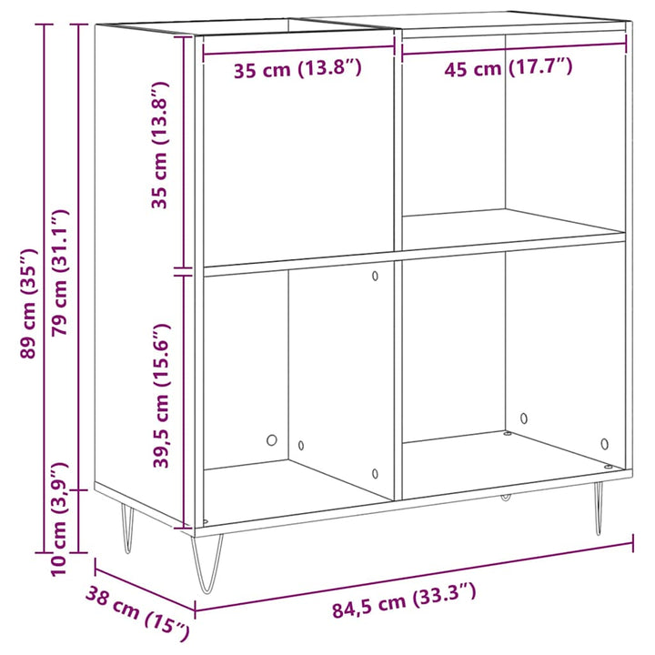 Pladeskab med hylde Sort eg 85 x 38 x 89 cm Konstrueret træ
