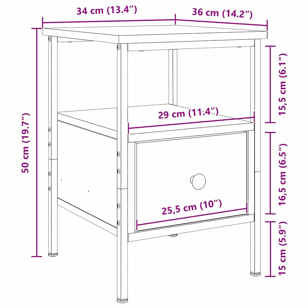 Natskab 2 pcs Sort eg 34 x 36 x 50 cm Konstrueret træ