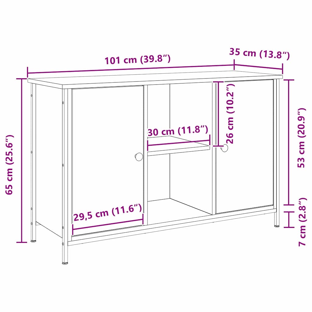 TV-møbelsæt Sort eg 101 x 35 x 65 cm Konstrueret træ