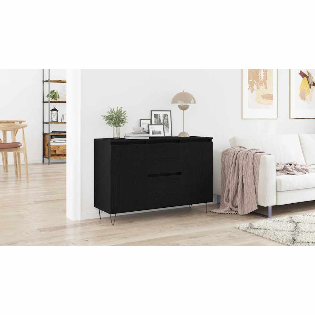 Sideboard med skuffe Sort eg 101,5 x 35 x 70 cm Konstrueret træ