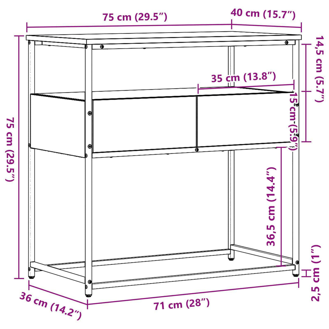 Konsolbord med skuffe Sort eg 75 x 40 x 75 cm Konstrueret træ