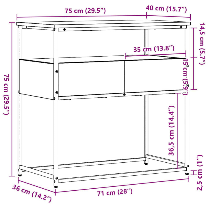 Konsolbord med skuffe Sort eg 75 x 40 x 75 cm Konstrueret træ