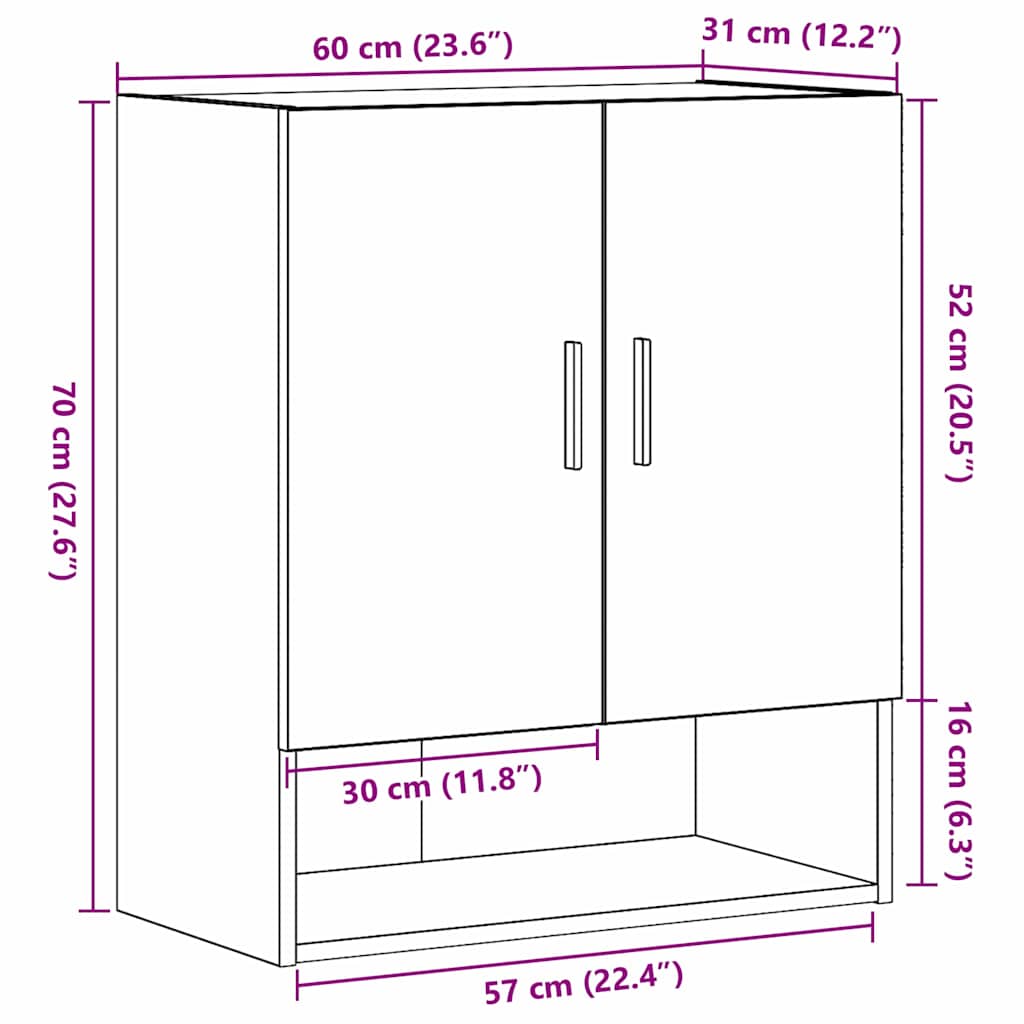 Væghængt skab 60 x 31 x 70 cm Konstrueret træ Sort eg