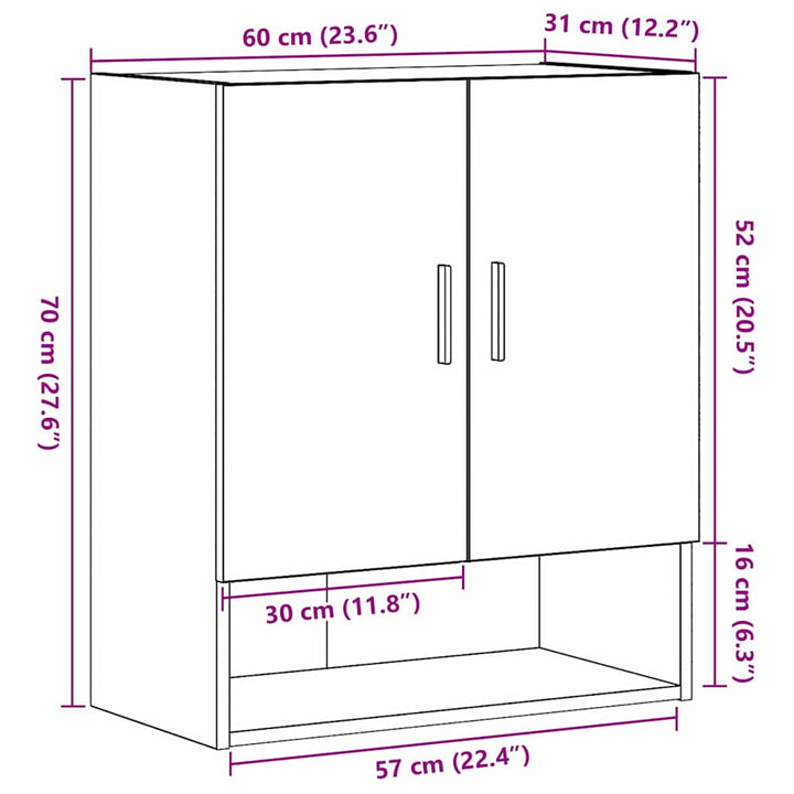 Væghængt skab 60 x 31 x 70 cm Konstrueret træ Sort eg