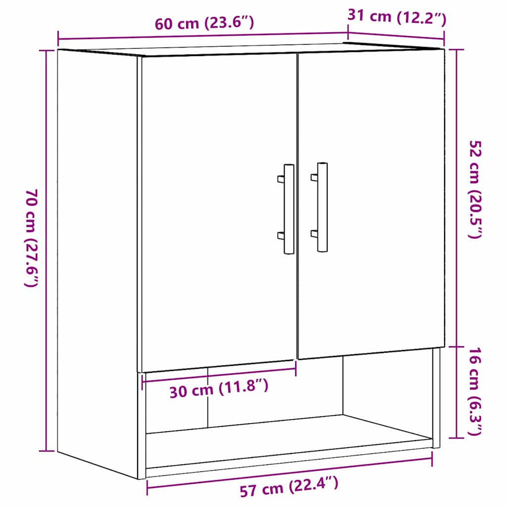 Væghængt skab 60 x 31 x 70 cm Konstrueret træ Sort eg