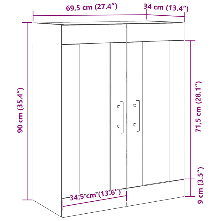 Væghængt skab Sort eg 69,5 x 34 x 90 cm Konstrueret træ