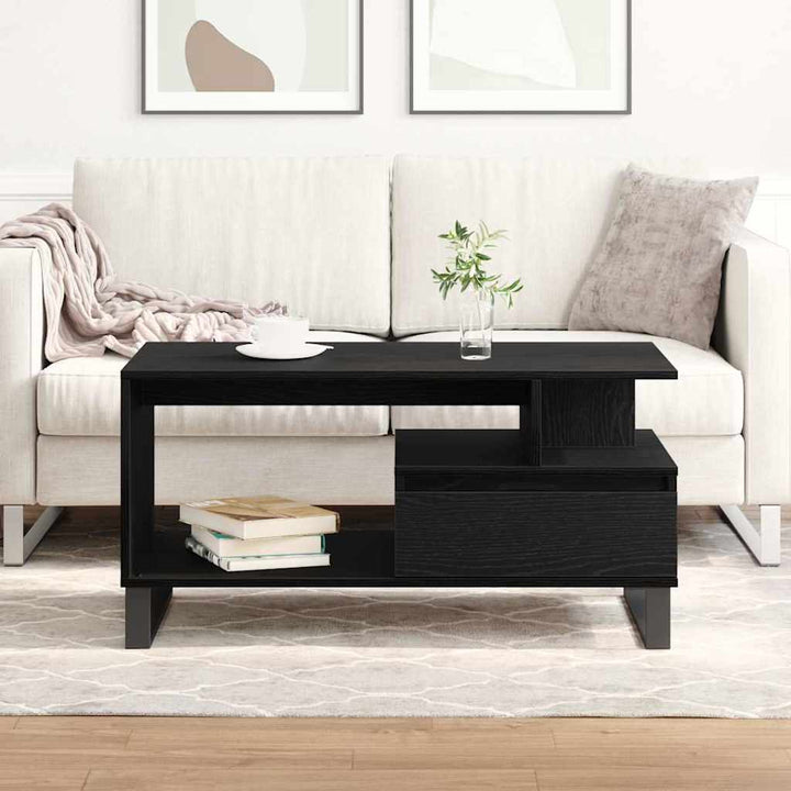 Sofabord med skuffe Sort eg 90 x 49 x 45 cm Konstrueret træ